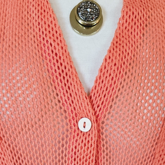 🏷️J.N.N.A. Coral Open Weave Mesh Button Front Blouse Short Sleeve Size 2X - Picture 5 of 11